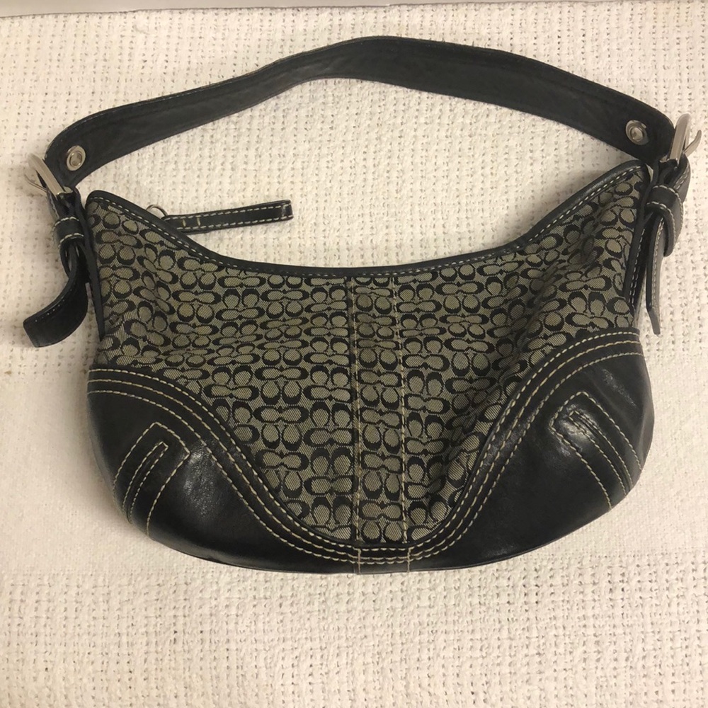 Coach K0618-F02154 small purse, black “C” fabric and leather trim    ##